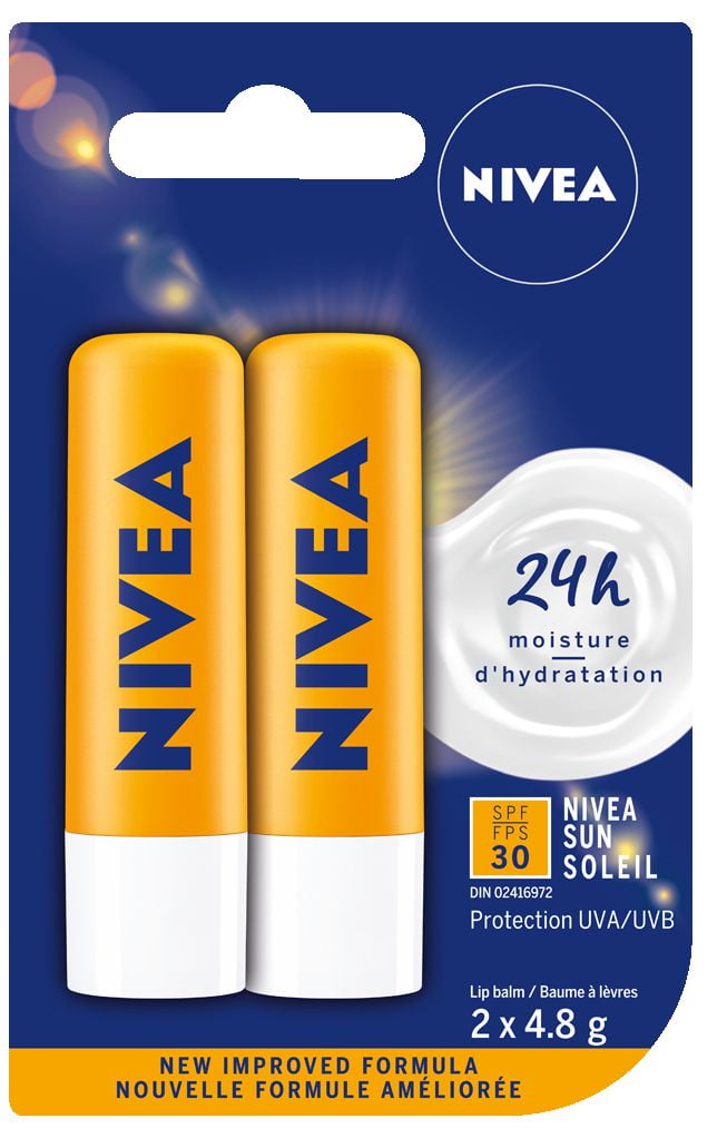 NIVEA Sun Caring 24H Moisture Lip Balm Sticks with SPF 30, Duo Pack