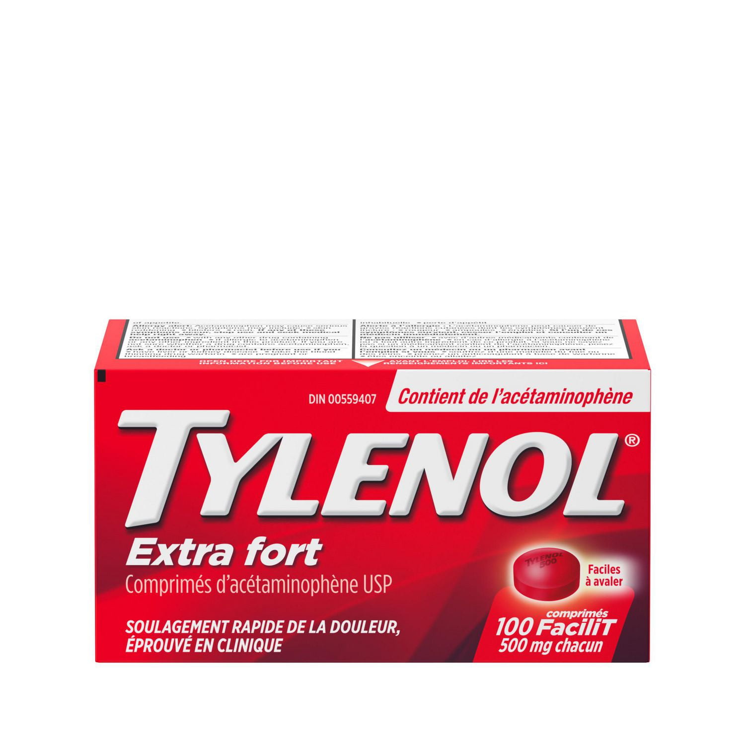 Tylenol Extra Strength Pain Relief Acetaminophen 500mg EZTabs, 100 Count