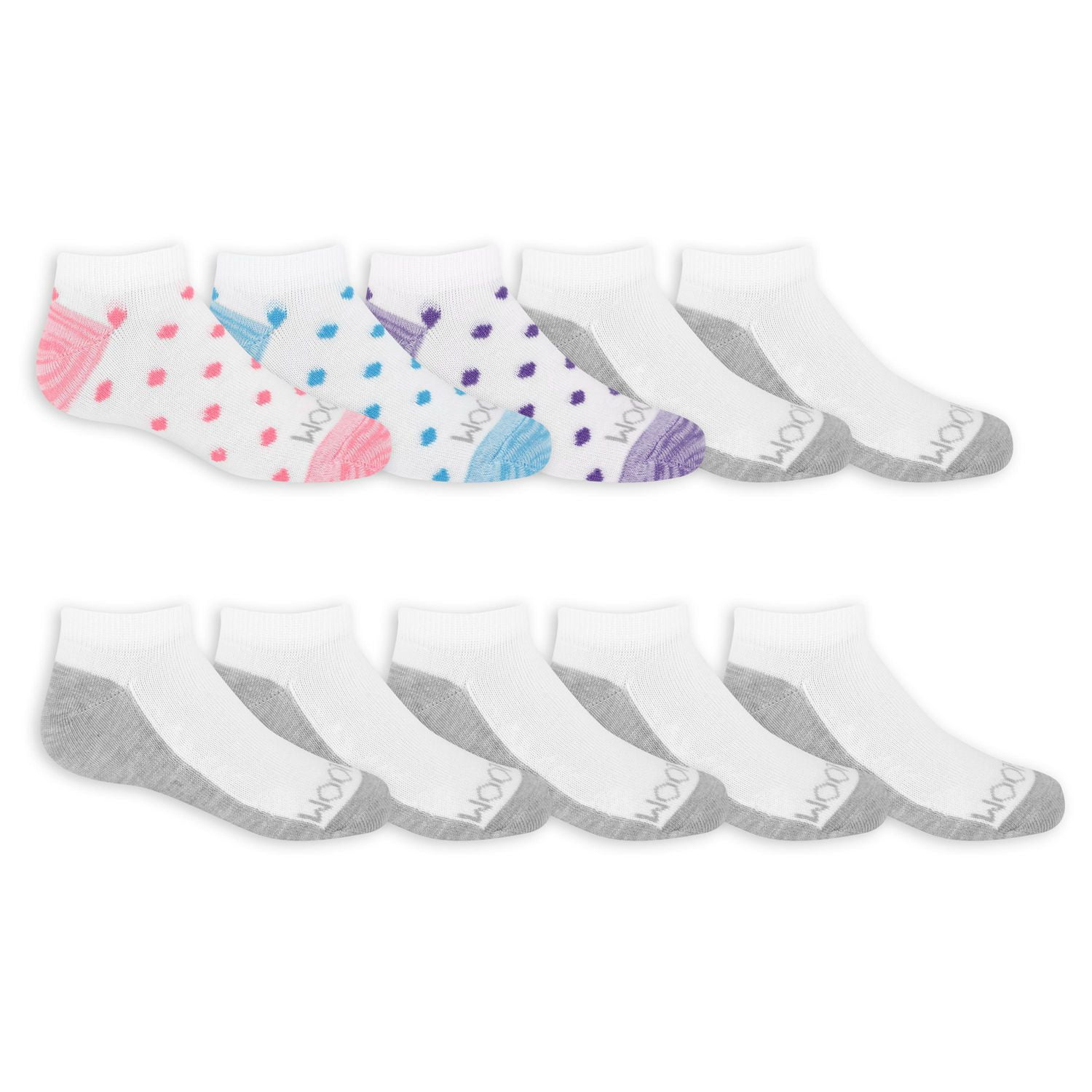 Fruit of the Loom Girls Low Cut Socks - 10 Pack - Size 4-10