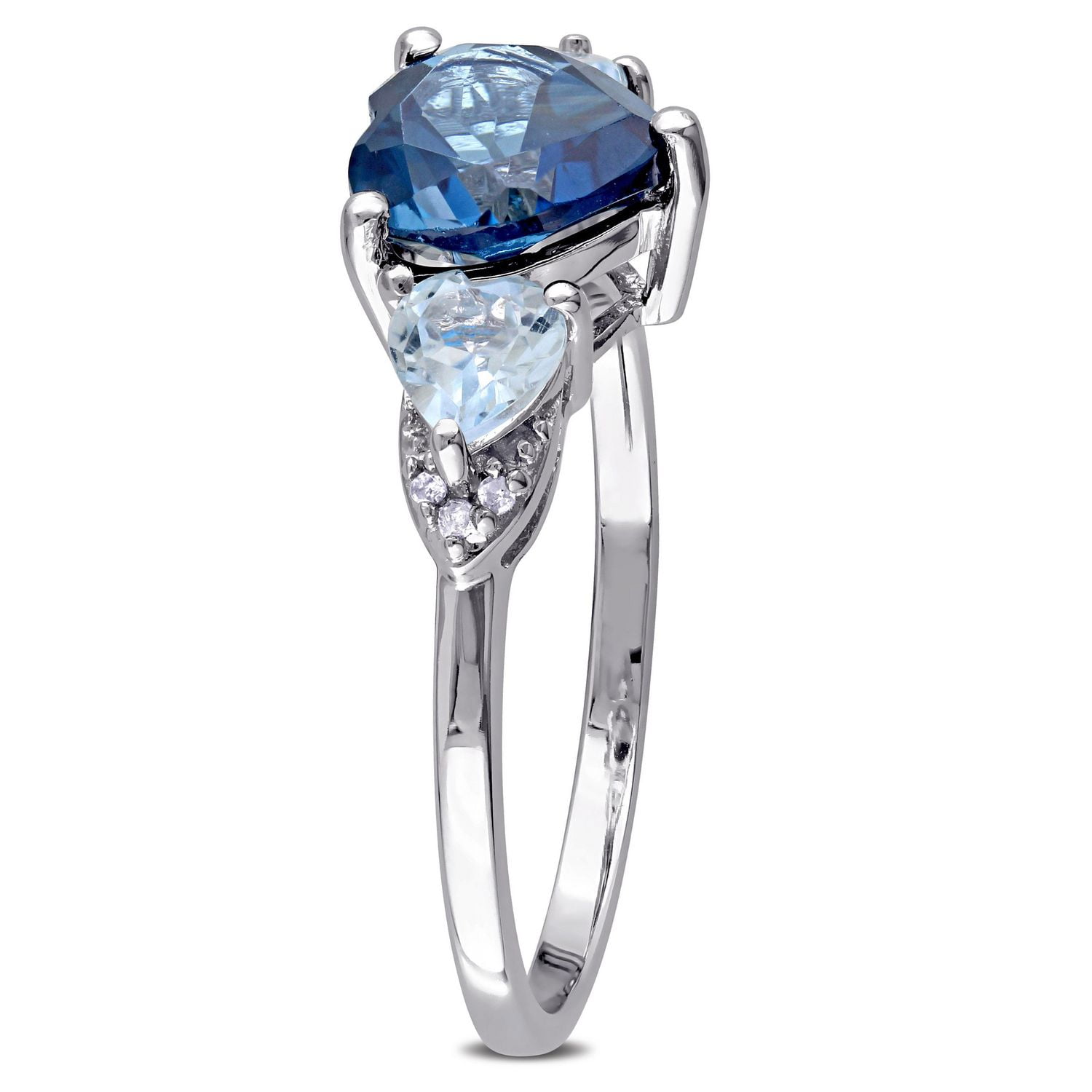 Bague Tangelo avec topazes bleues en forme de cœur 2,15 ct PBT et accents de diamants en argent sterling
