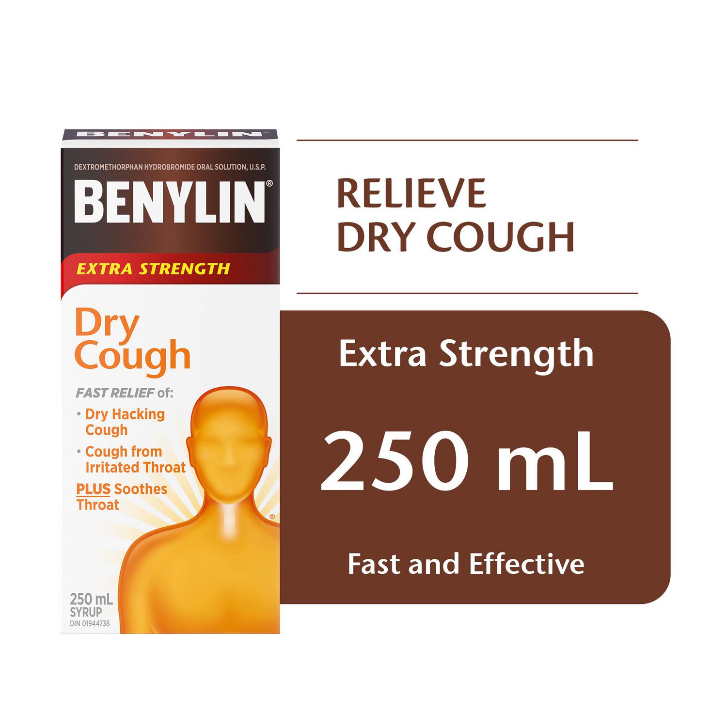 Benylin Extra Strength Dry Cough Syrup, Relieves Dry Cough symptoms, 250 mL
