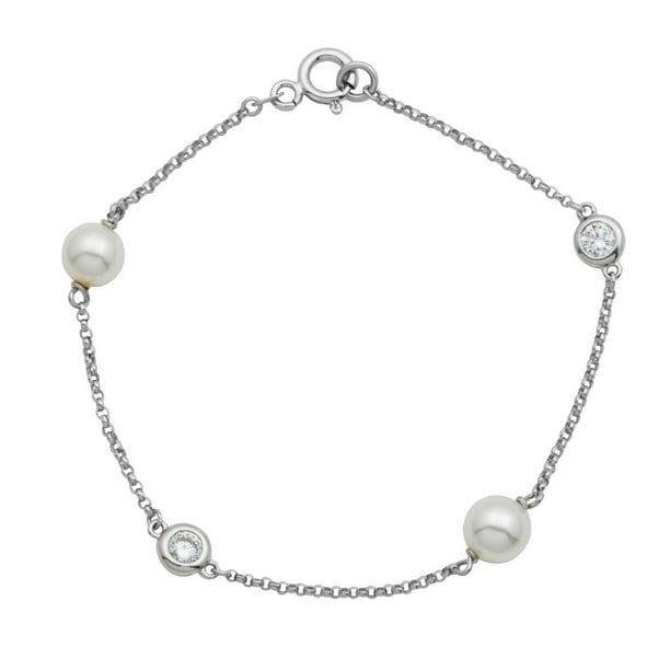 Future mariée- Bracelet en argent sterling avec perles et zircons.