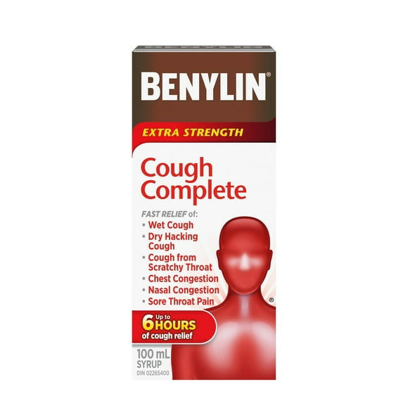 Benylin Extra-puissant, Complet Toux, soulage la toux, la congestion nasale et bronchique, et d'autres symptômes de rhume, sirop 100 ml