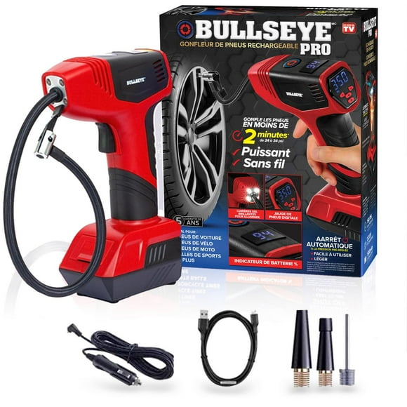 Bullseye Tire Inflator 150 PSI Electric Air Compressor Portable Air Pump For Car Bike LED Tire Pressure Gauge 12V DC, tire inflator