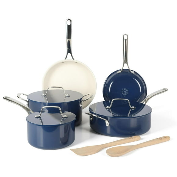 Martha Stewart Galway 10 Piece Aluminum Cookware Set w/Alum Lid, Navy