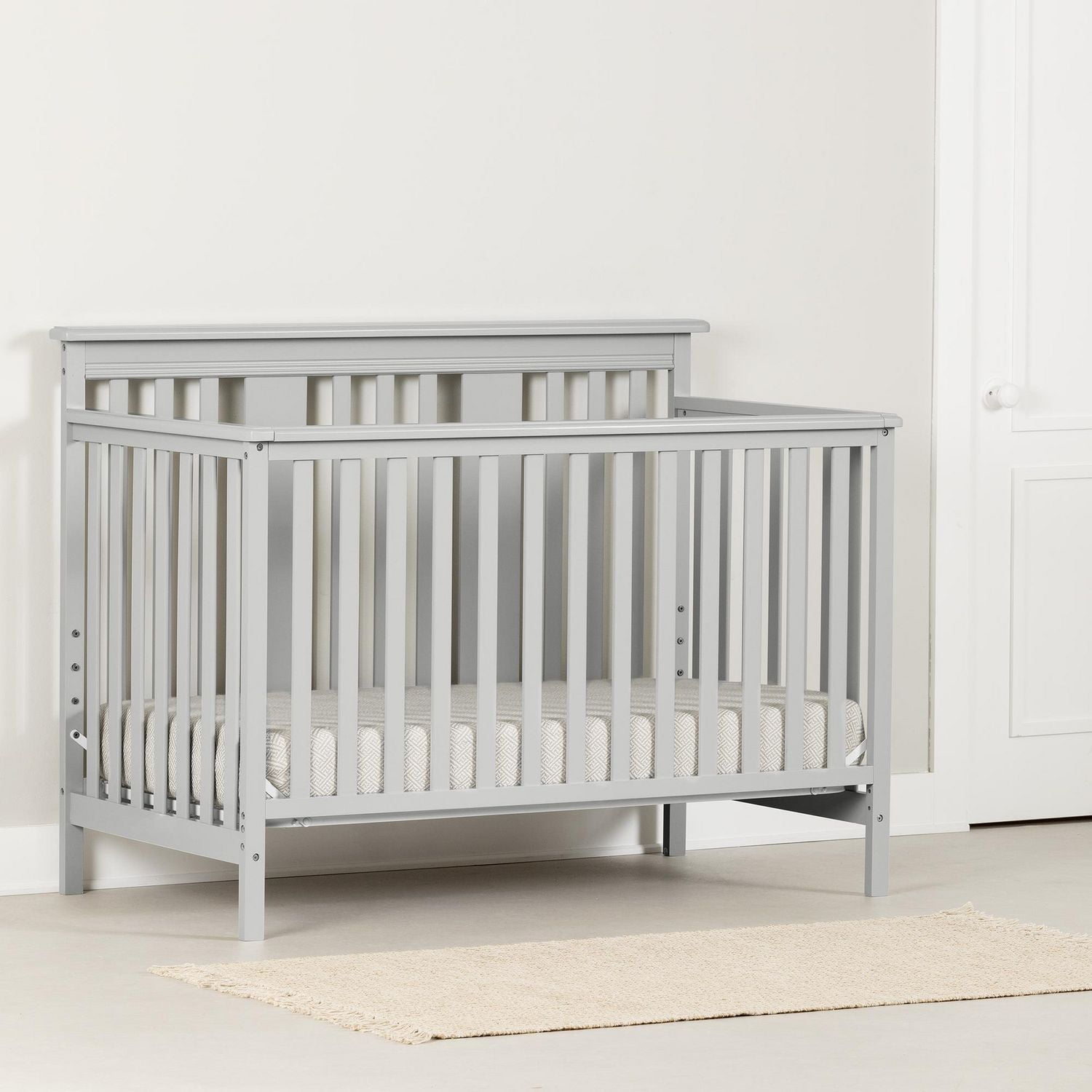 South Shore Cotton Candy Baby Crib 4 Heights with Toddler Rail Soft Grey