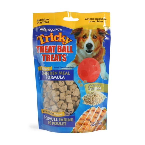 Omega Paw Tricky Treat Ball Treats for Dogs - Chicken Meal Formula