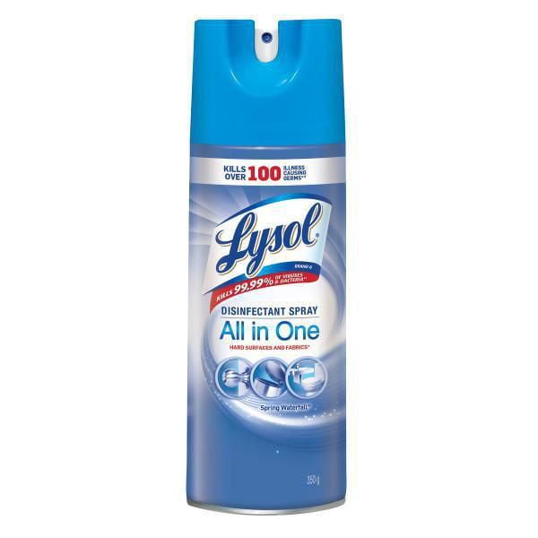 Spray Désinfectant Lysol, Cascade du printemps, 350 g, Désinfecte et élimine les odeurs sur les surfaces dures et les tissus 350G