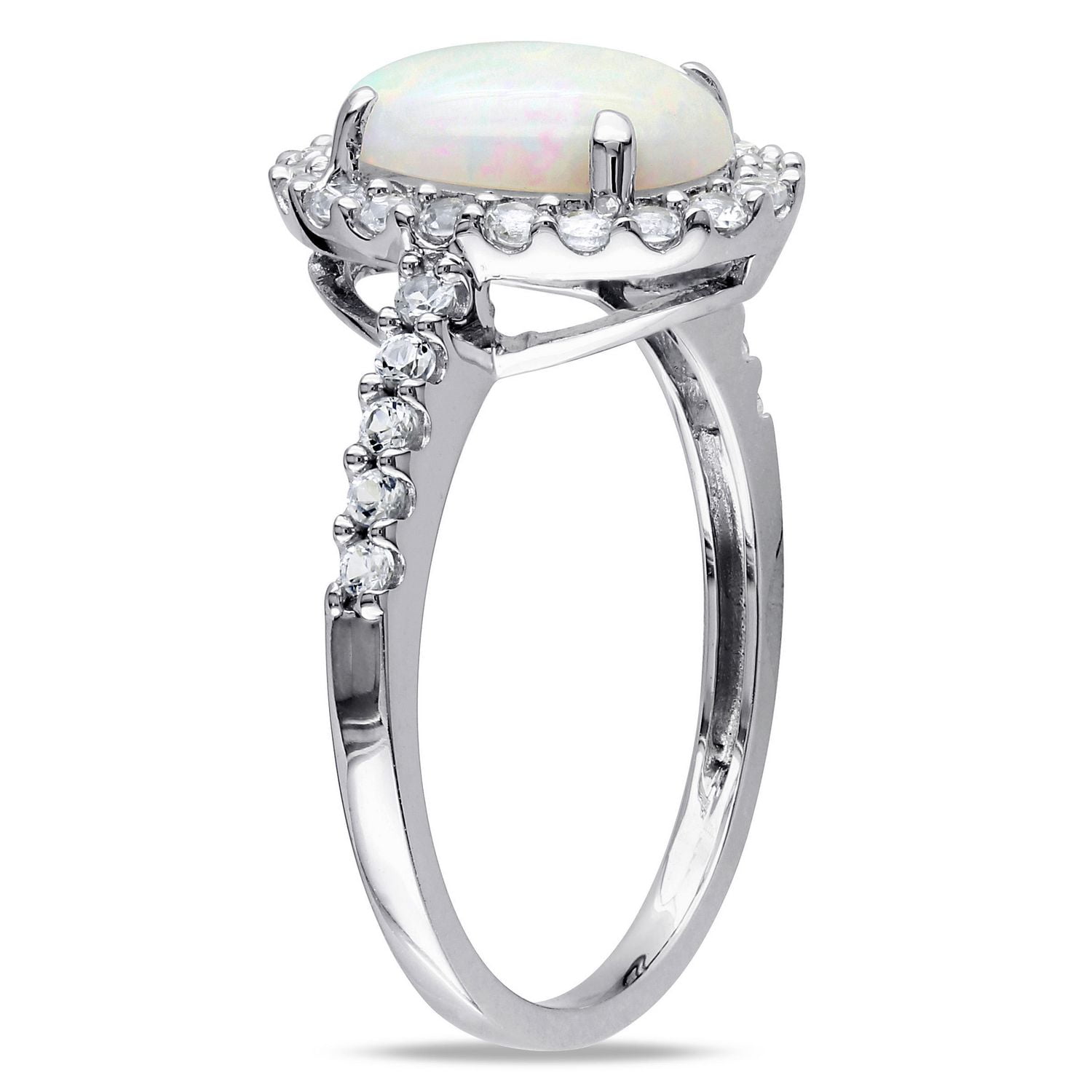 Asteria 2.25 Carat T.G.W. Opal and Created White Sapphire 10 K White Gold Halo Ring