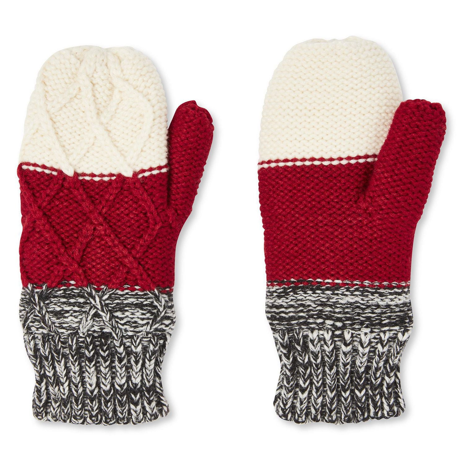 Canadiana Women's Colour Block Cable Knit Mittens