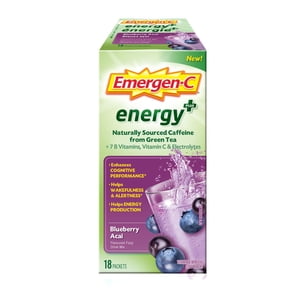 Emergen-C Energy+ (18 Count) Blueberry Acai Flavor, Naturally Sourced Caffeine