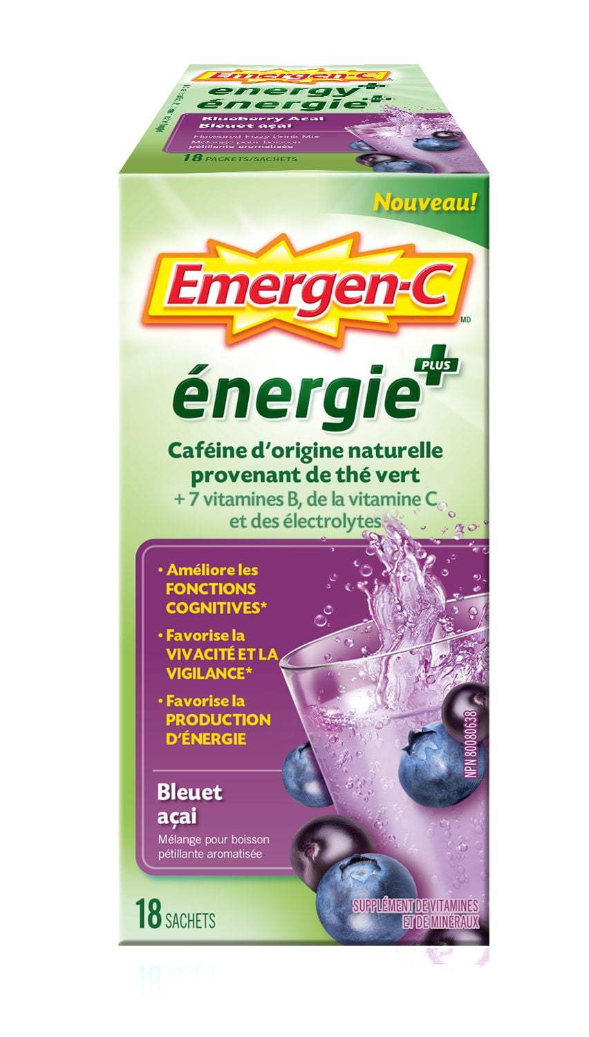 Emergen-C Energy+ (18 Unités) Saveur d'Açaï Myrtille, Caféine d'Origine Naturelle