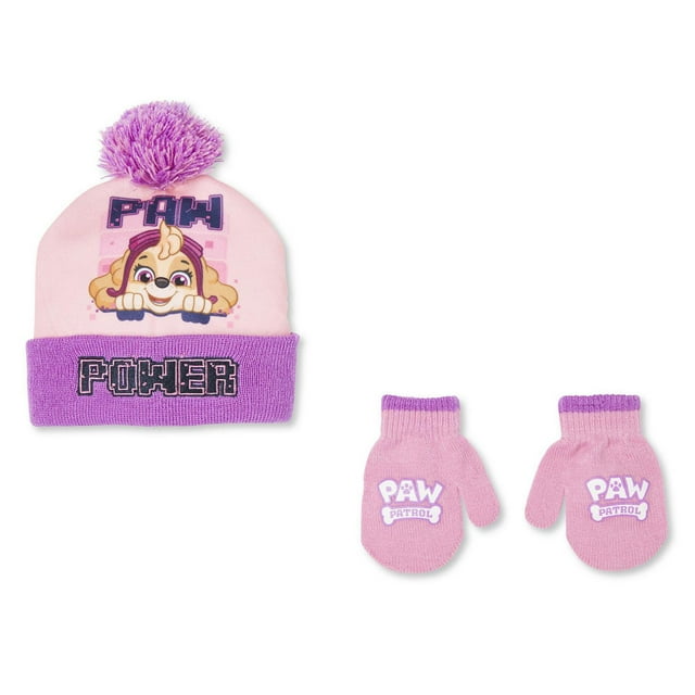 Ensemble 2 pièces avec tuque à pompon et mitaines pour petites filles
