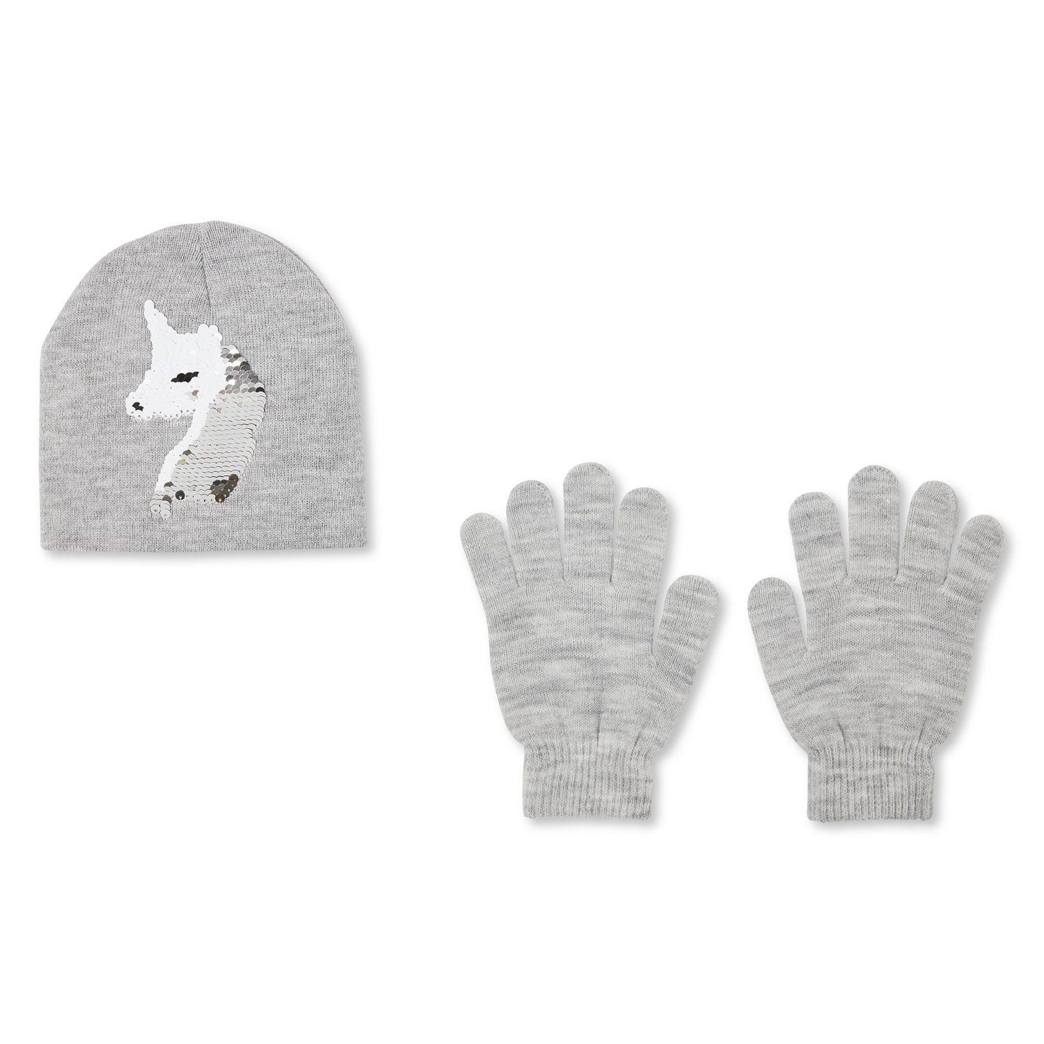 George Girls' Sequin Unicorn Beanie and Gloves 2-Piece Set