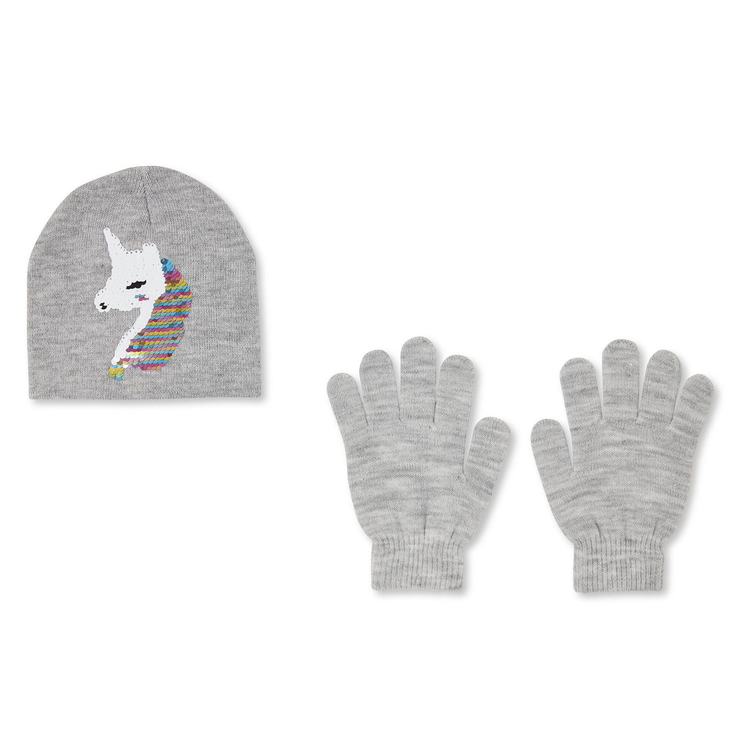 George Girls' Sequin Unicorn Beanie and Gloves 2-Piece Set