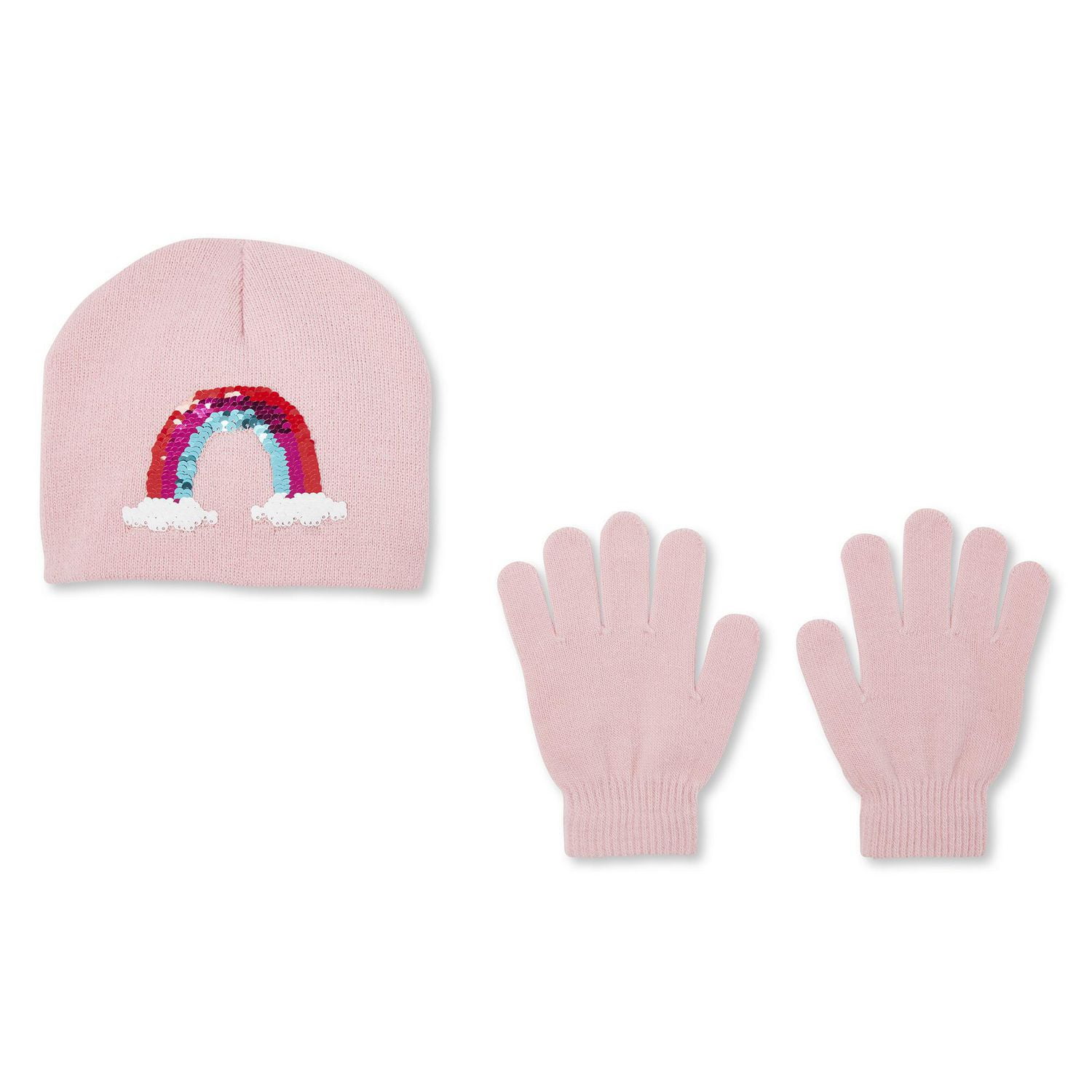 Ensemble 2 pièces avec bonnet orné d’un arc-en-ciel en paillettes et gants George pour filles