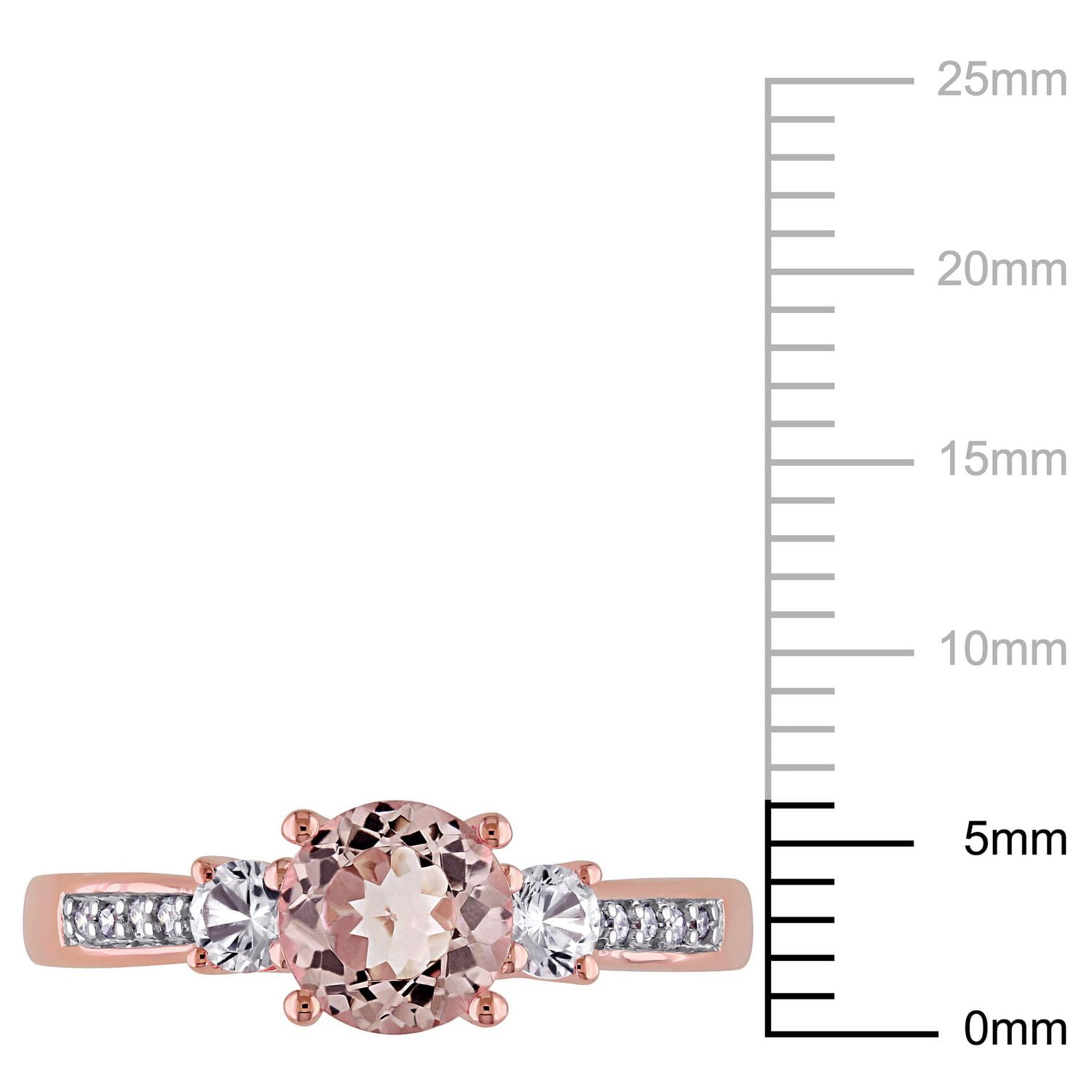 Tangelo 1.14 Carat T.G.W. Morganite with Created White Sapphire and Diamond-Accent 10K Rose Gold Three-Stone Ring