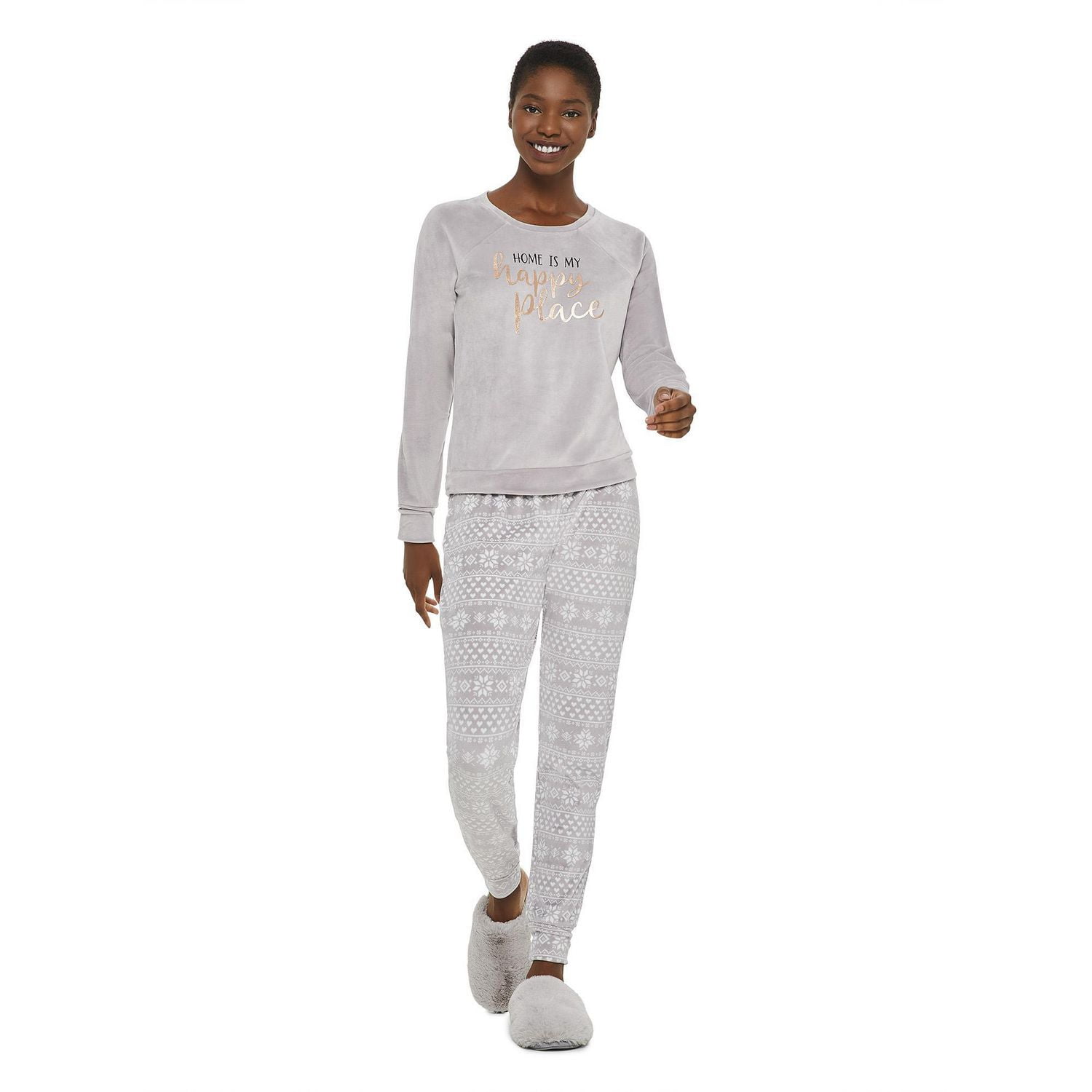 Women's Stretch Velour Knit Pajamas 2Piece Set Walmart Canada