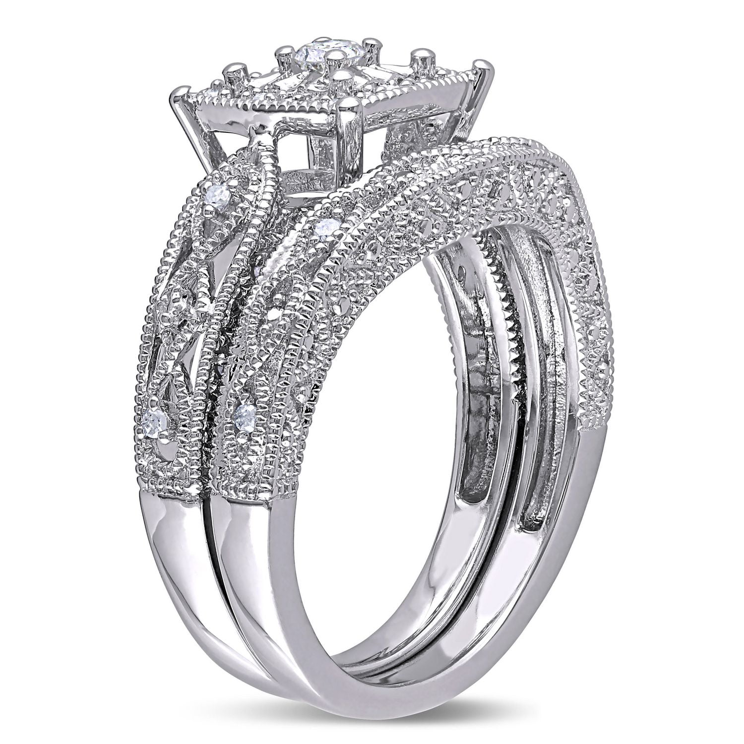 Miabella 0.20 Carat T.W. Diamond Sterling Silver Bridal Set