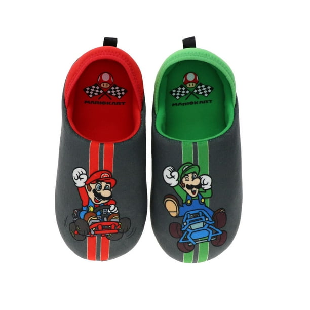 Super Mario Chaussons Nintendo pour garçons faciles à fixer, gris/bleu, 32  EU : : Mode