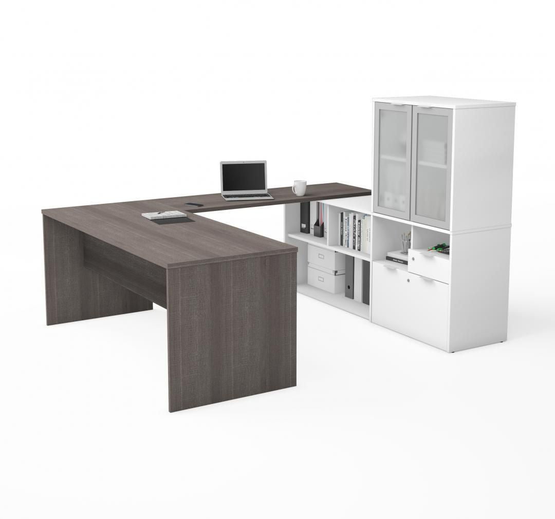 Bestar I3 Plus U Desk With Frosted Glass Door Hutch Canada Bestar I3 Plus U Desk With Frosted Glass Door Hutch Image 1 Of 3 Zoomed