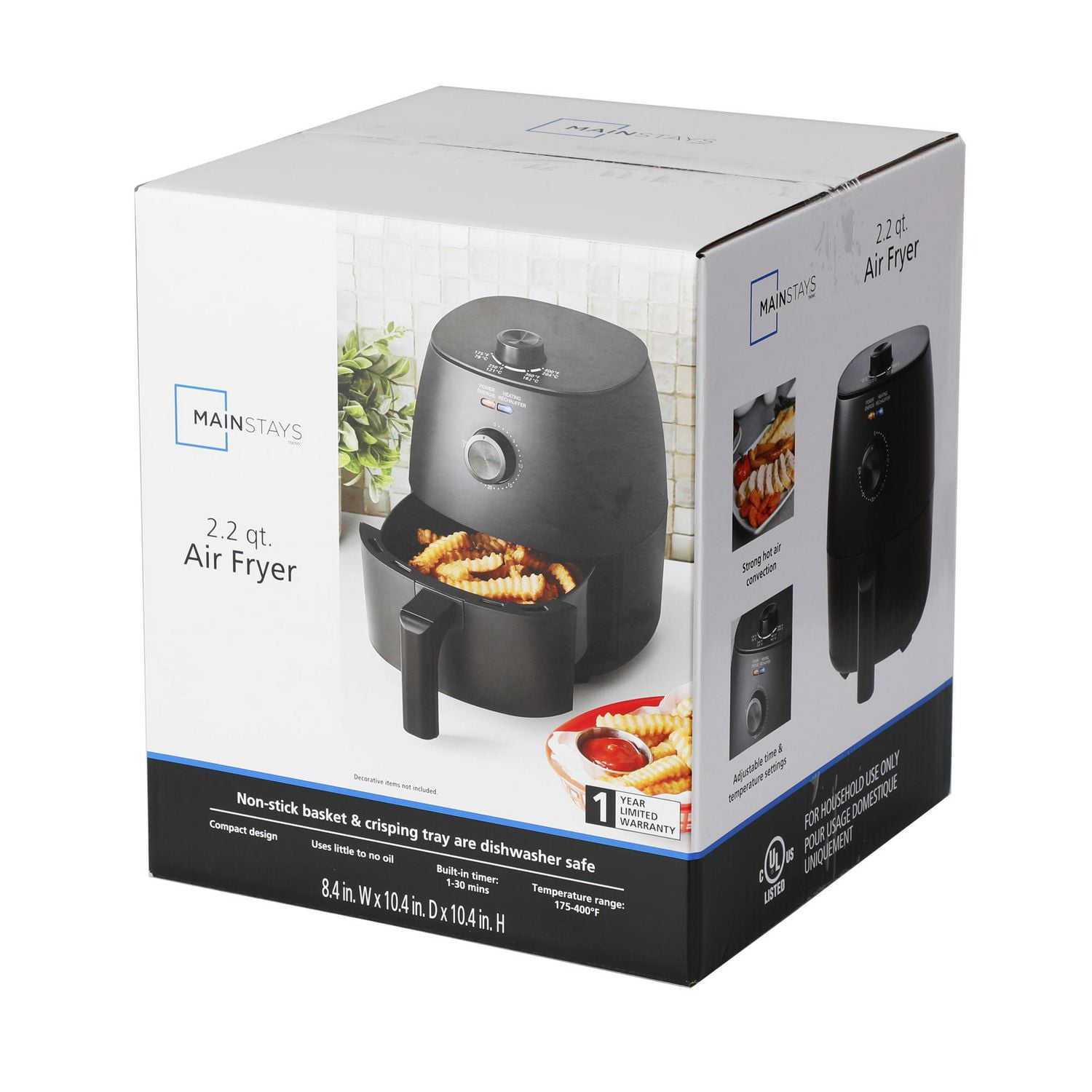 Mainstays 2.2 Quart Compact Air Fryer Non Stick Dishwasher Safe 1150W Black Walmart