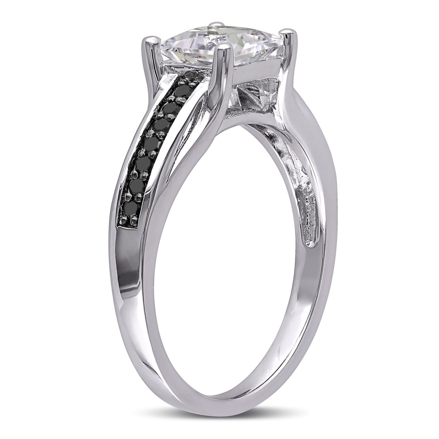 Asteria 1.33 Carat T.G.W. Created White Sapphire and 0.14 Carat T.W. Black Diamond Sterling Silver Engagement Ring