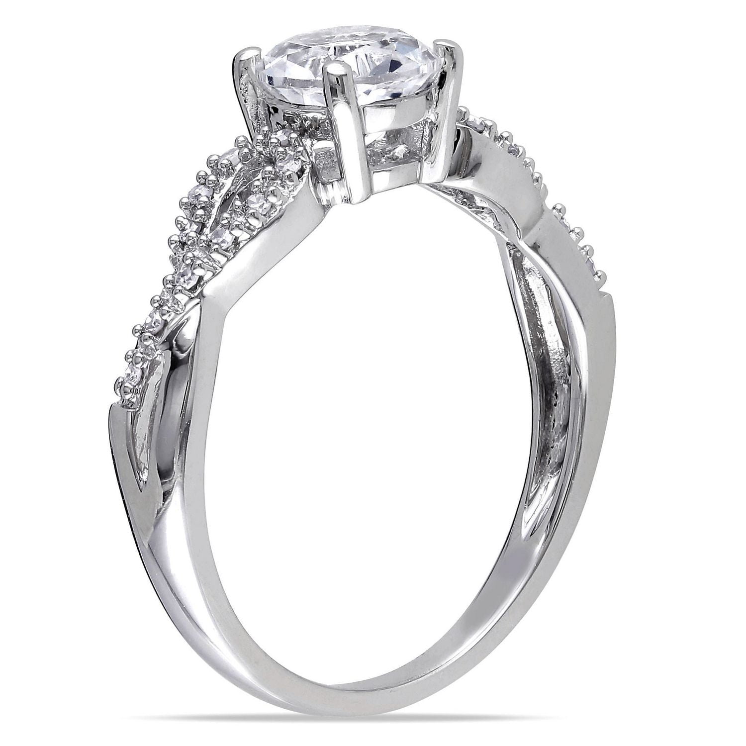 Miabella 1 Carat T.G.W. Created White Sapphire and 0.10 Carat T.W. Diamond 10 K White Gold Cross-Over Ring