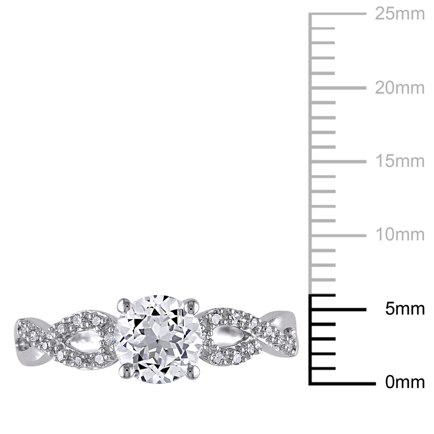 Miabella 1 Carat T.G.W. Created White Sapphire and 0.10 Carat T.W. Diamond 10 K White Gold Cross-Over Ring