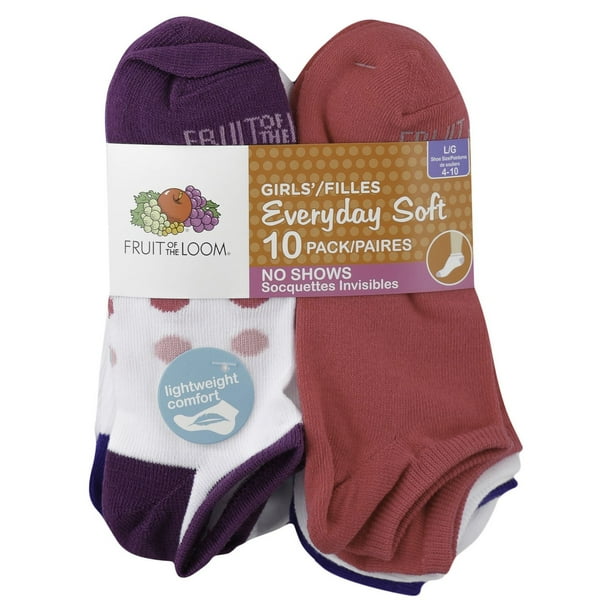 Fruit of the Loom Girls No Show Socks - 10 Pack - Walmart.ca