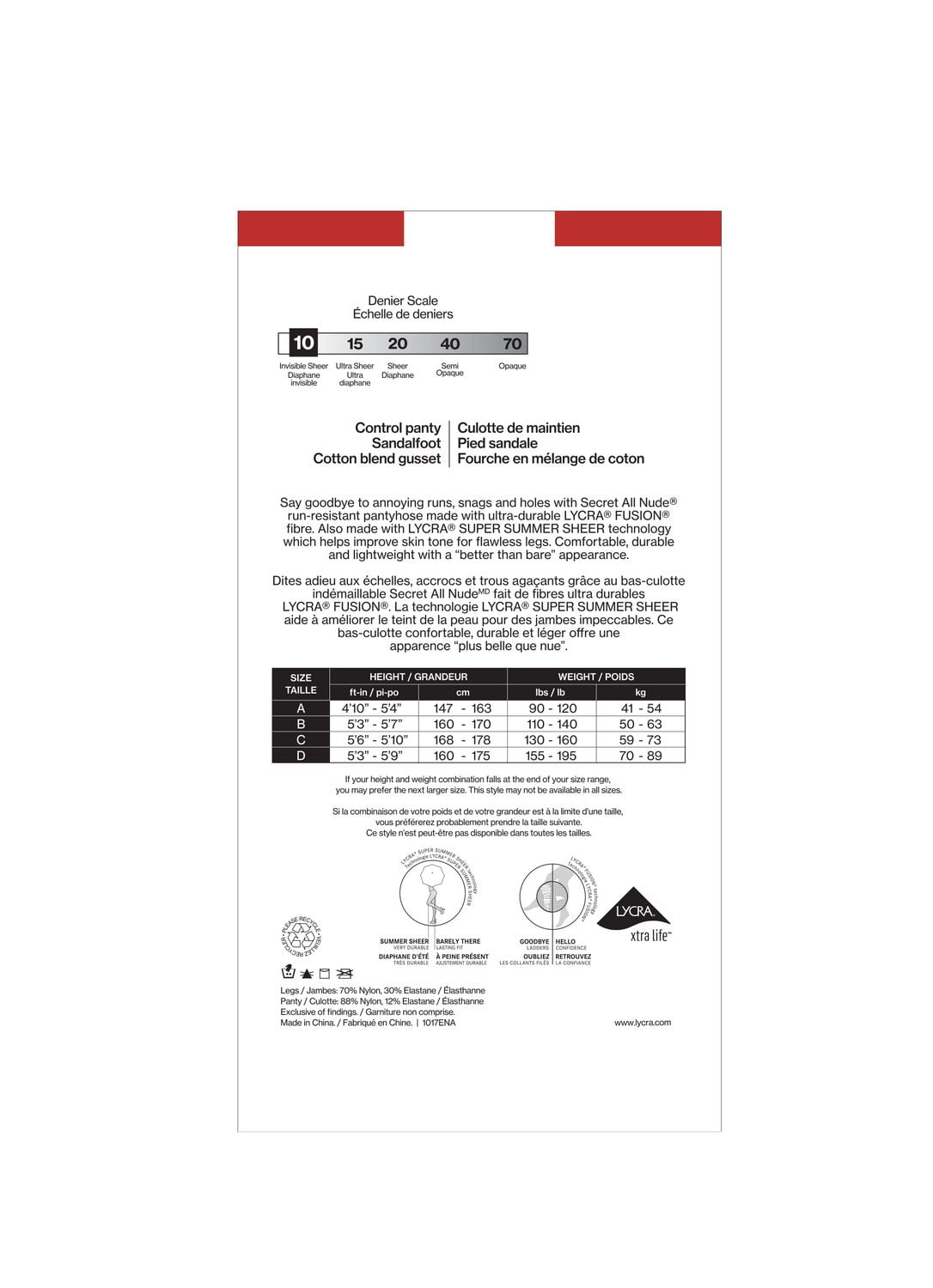 Secret All Nude Bas-Culotte de Maintien 1pk Tailles B à D