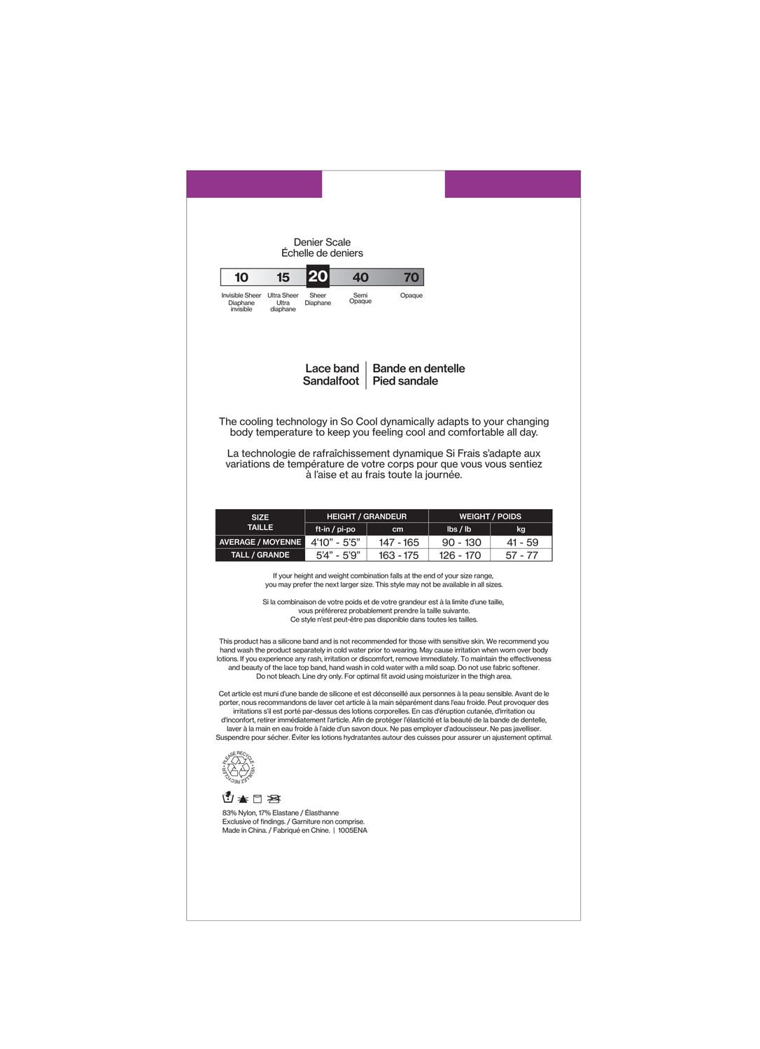 Bas auto-fixants de Secret® Silky 1pk Taille: Moyenne, Grande