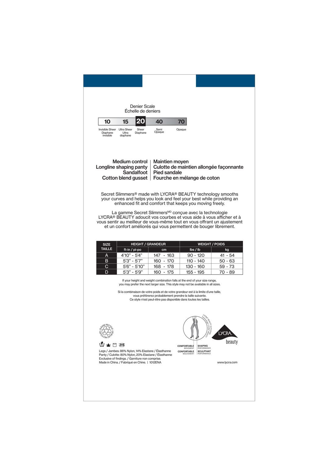 Secret® Slimmers Bas-Culotte 1pk Taille: B à D