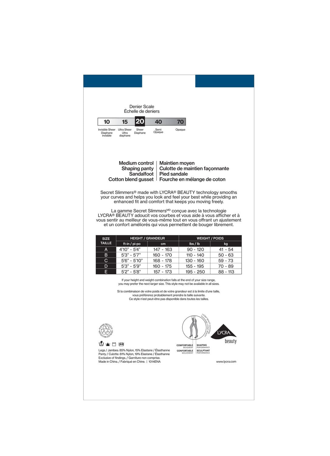 Secret® Deluxe Culotte façonnante 1pk Tailles: à E