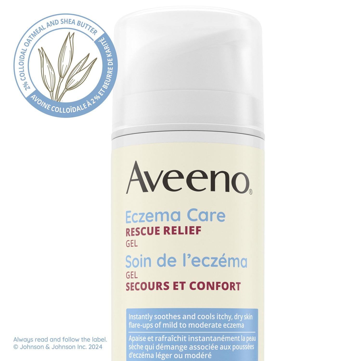 Aveeno Soin de l'eczéma, gel secours et confort, avec avoine colloïdale pour la protection cutanée, apaise et rafraîchit instantanément la peau sèche qui démange associée aux poussées d'eczéma, sans stéroïdes et sans parfum 150 mL