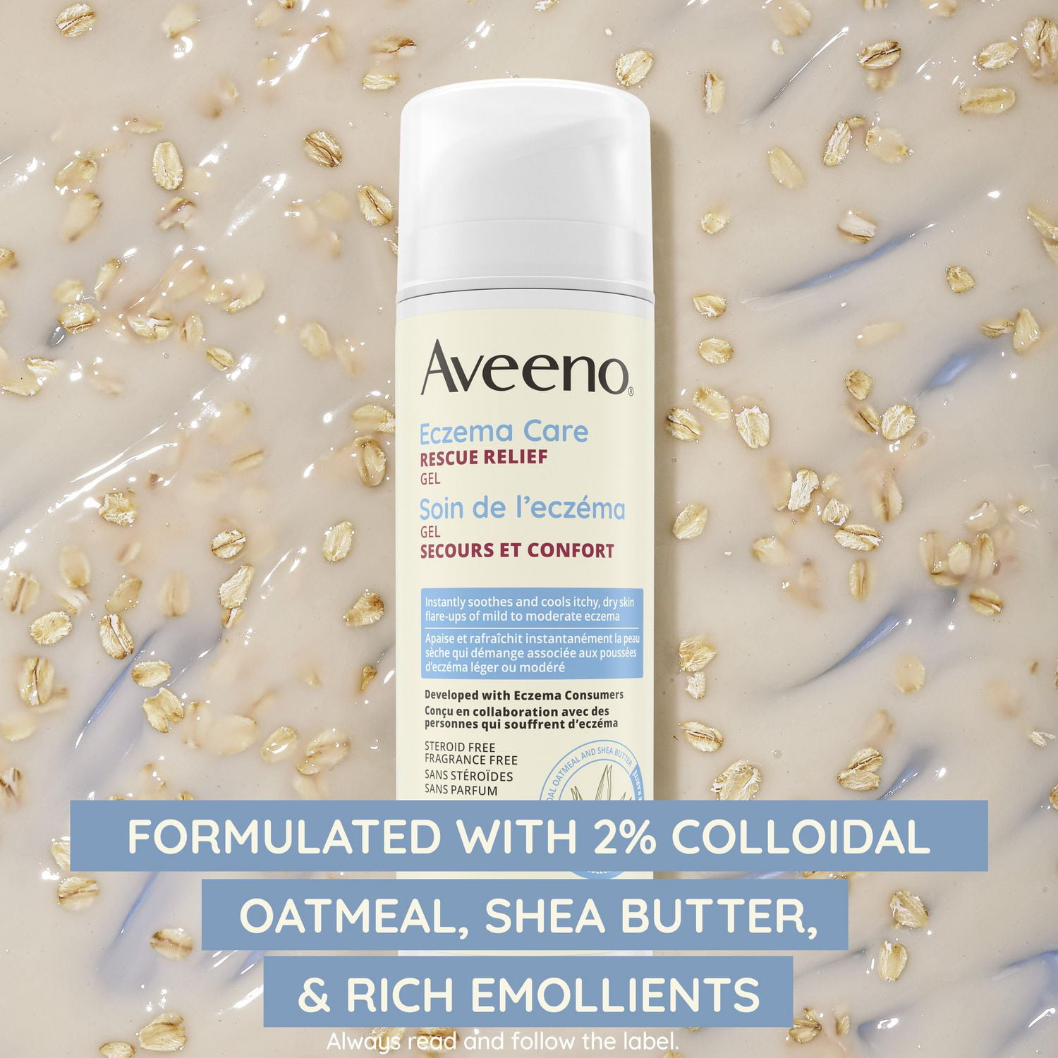 Aveeno Soin de l'eczéma, gel secours et confort, avec avoine colloïdale pour la protection cutanée, apaise et rafraîchit instantanément la peau sèche qui démange associée aux poussées d'eczéma, sans stéroïdes et sans parfum 150 mL