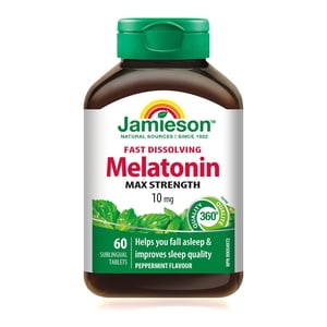 Jamieson Melatonin Fast-Dissolving Comprimés 10 mg, menthe poivrée, 60 Nombre