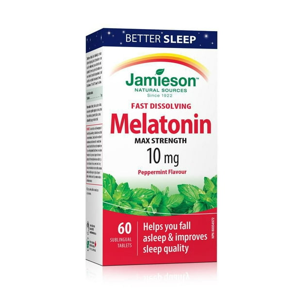 Jamieson Mélatonine 10 mg à Dissolution Rapide - Menthe Poivrée 60 comprimés sublinguaux
