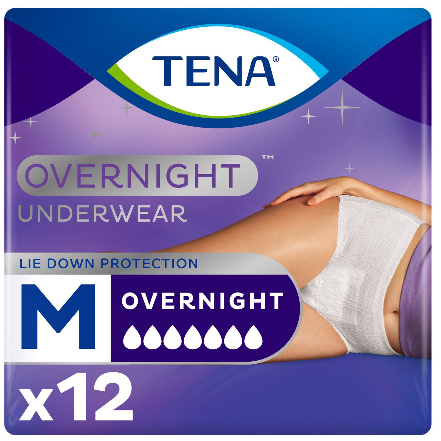TENA Incontinence Underwear, Overnight Protection, Medium, 12 Count, 12  count