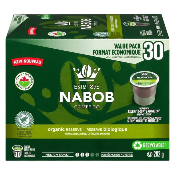 Dosettes de café Réserve biologique Nabob 292g, 30 Dosettes