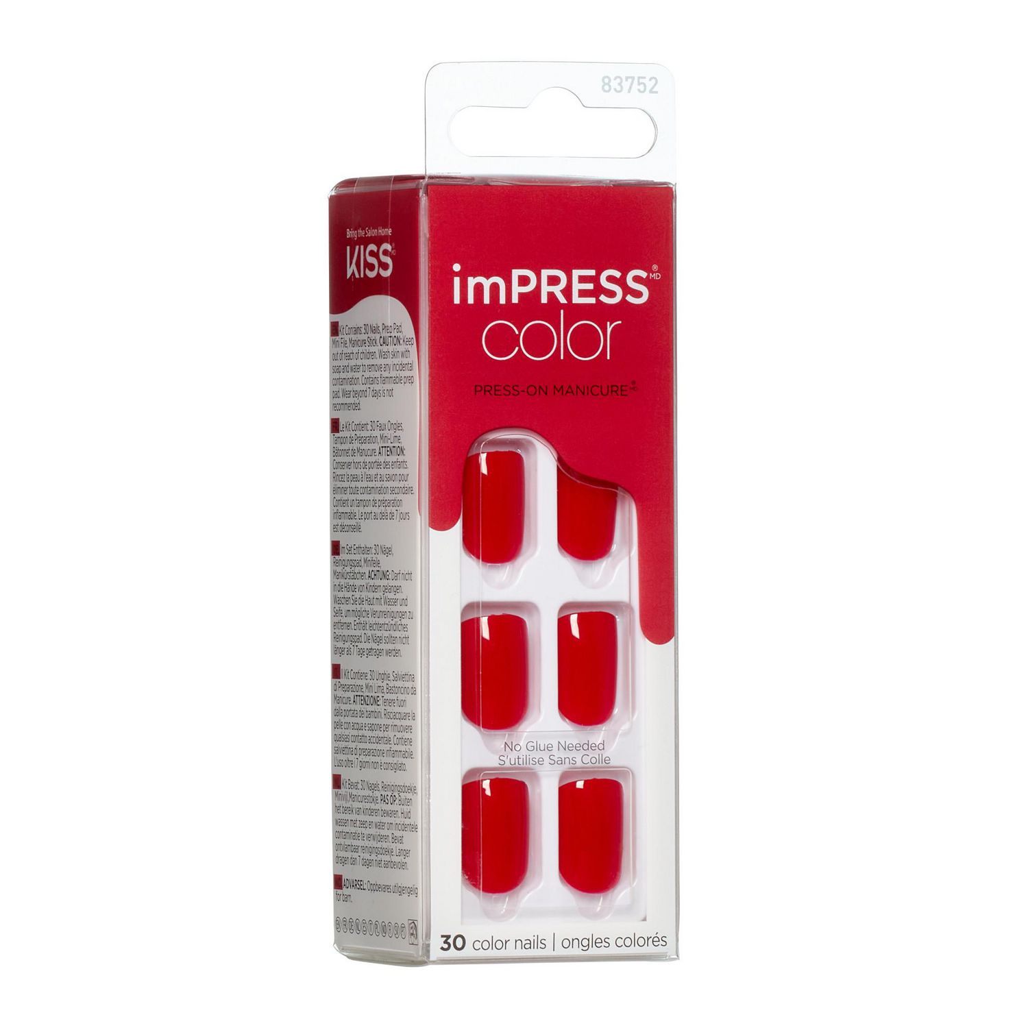 KISS ImPRESS Color - Reddy or Not - Fake Nails, 30 Count, Short