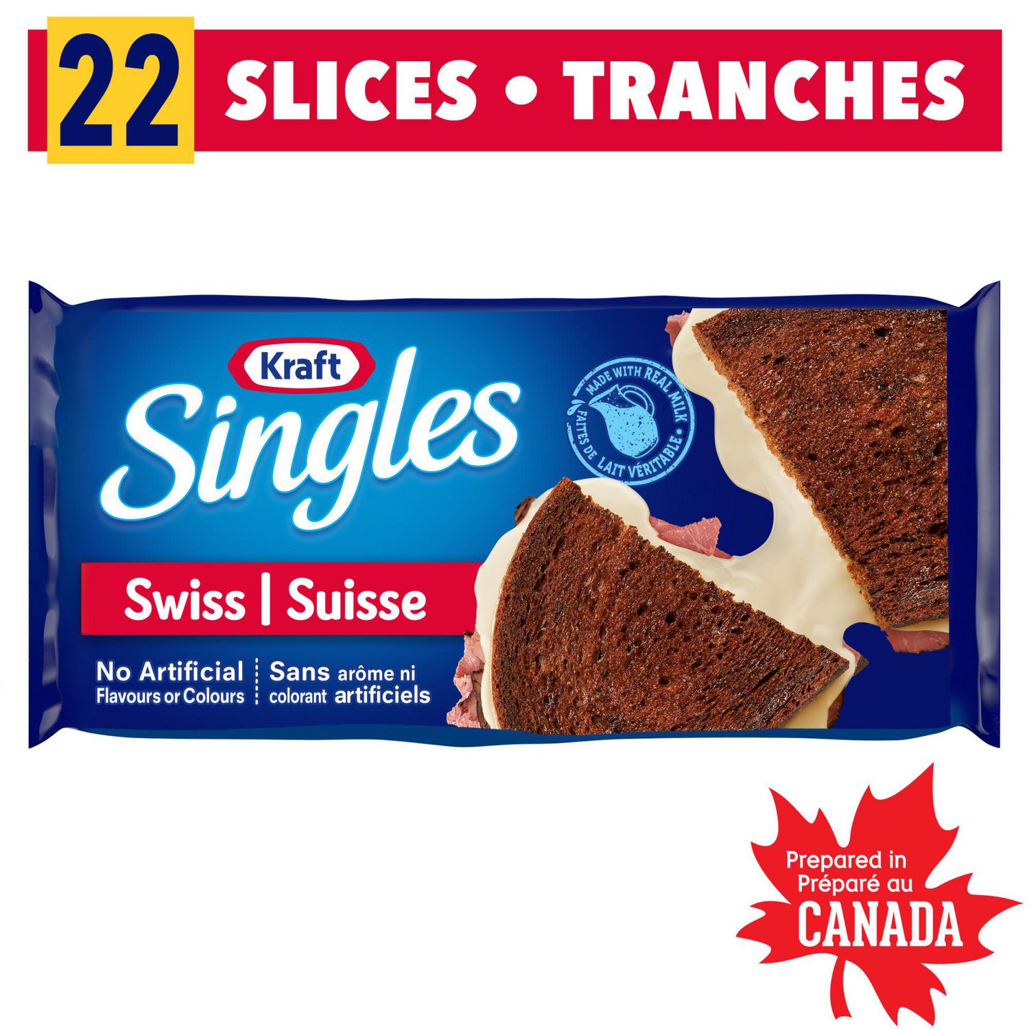 Kraft Singles Swiss Processed Cheese Product Slices, 22 ct Pack
