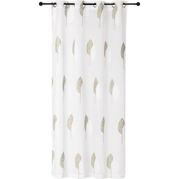 Safdie & Co. Curtain Panel Embroidered Double Leaf 84L TaupeWhite