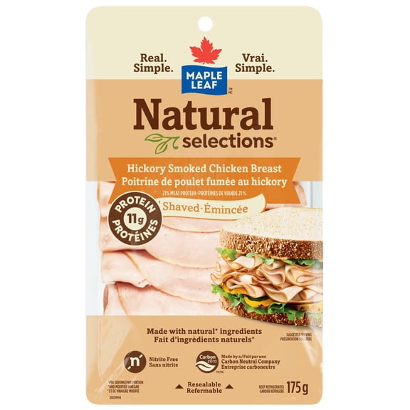 Maple Leaf Natural Selections Shaved Deli Chicken Breast Hickory Smoked, 175 g