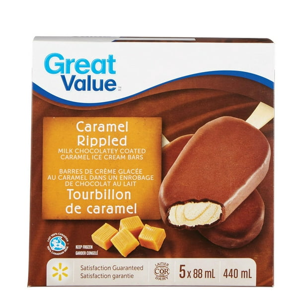 Tourbillon de caramel de Great Value - barres de crème glacée au caramel dans un enrobage de chocolat au lait