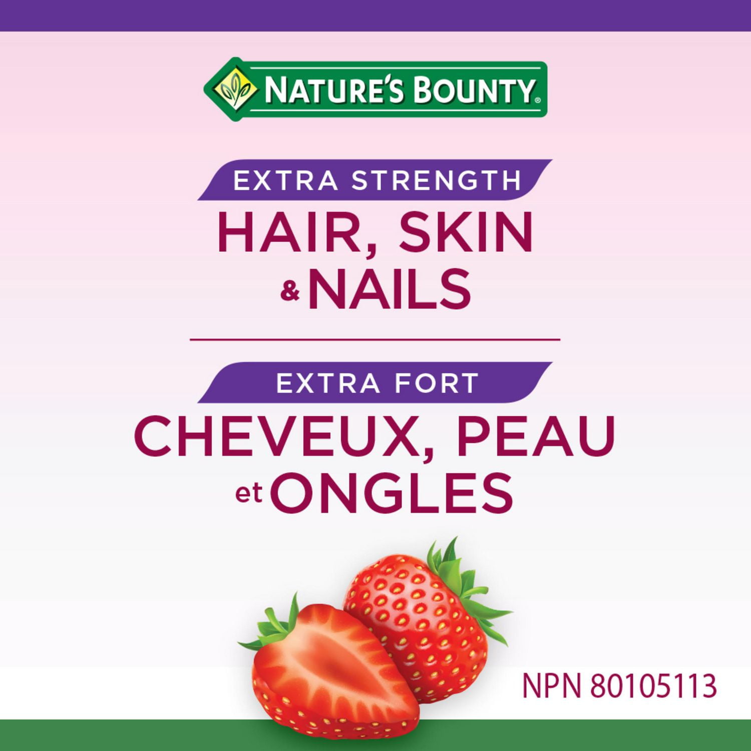 NATURE'S BOUNTY Extra Strength Hair, Skin & Nails, Gummies, Helps to Maintain Health of Hair & Skin, Promotes Thicker, Healthier Nails & Stronger Thicker Hair, Strawberry Cream Flavour 80.0 count, 80 Gummies