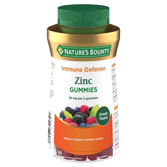 NATURE'S BOUNTY Zinc, 15 mg Zinc Gluconate, Helps Maintain Immune Function And Good Health, Natural Berry Flavour, 60 Gummies 60.0 count
