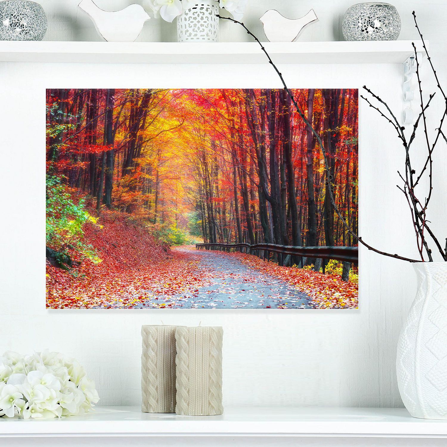 Designart Road in Beautiful Autumn Forest Canvas Wall Art 