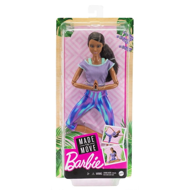 Barbie Made to Move Doll with 22 Flexible Joints & Curly Brunette Ponytail  Wearing Athleisure-wear 