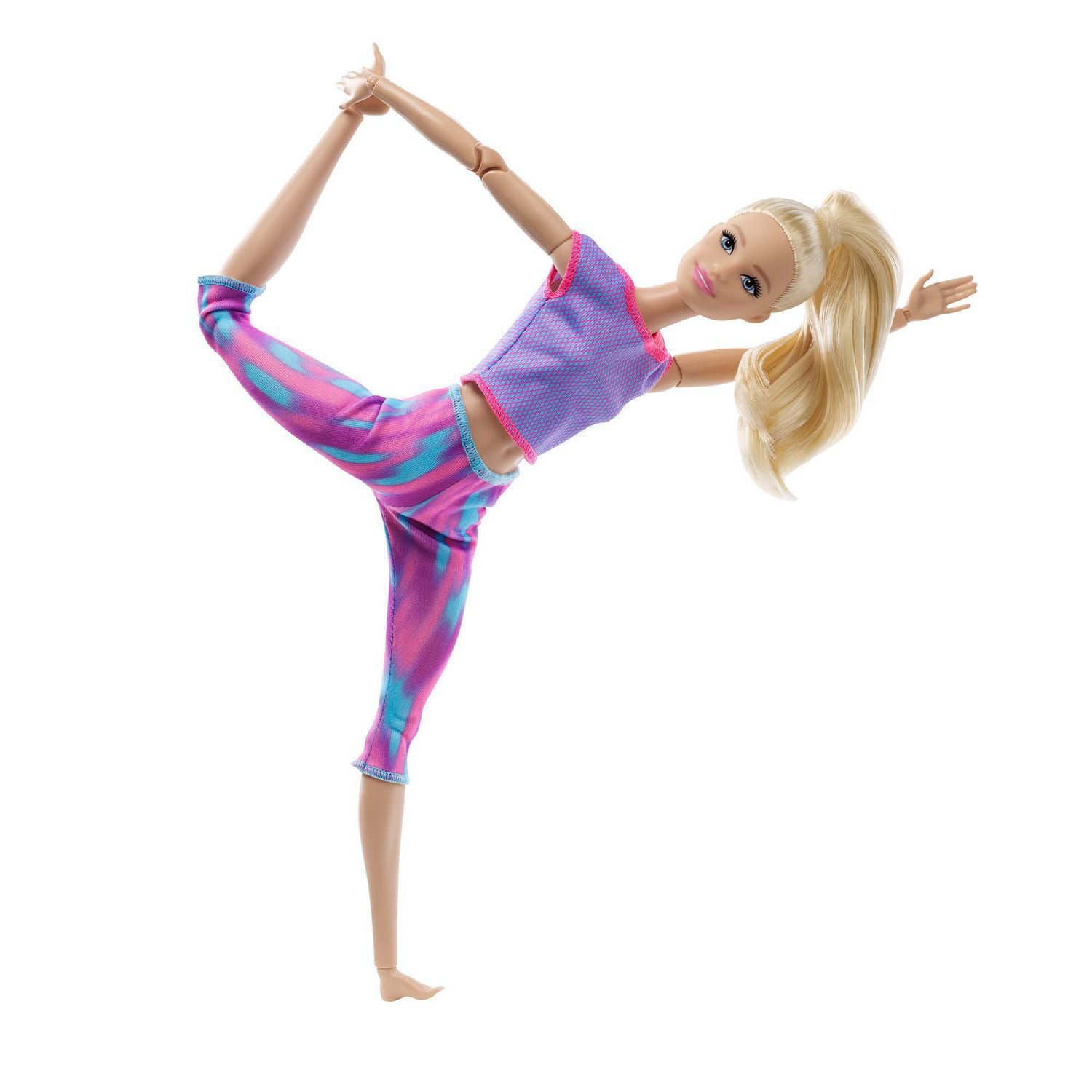 Barbie Made to Move Posable Doll in Pink Color-Blocked Top and Yoga  Leggings, Flexible with Blonde Hair ( Exclusive)